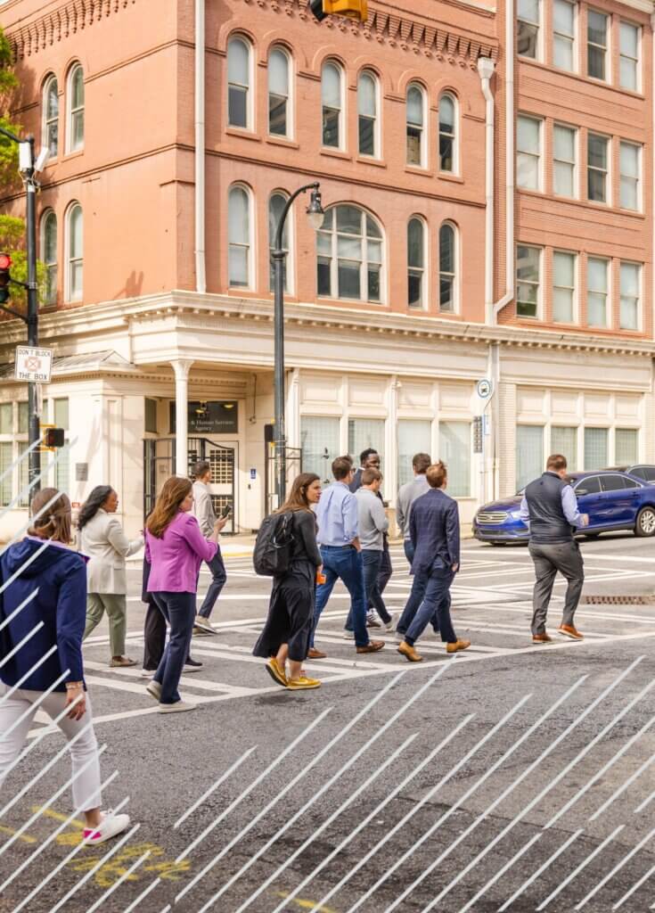 Atlanta's street with pedestrians walking.