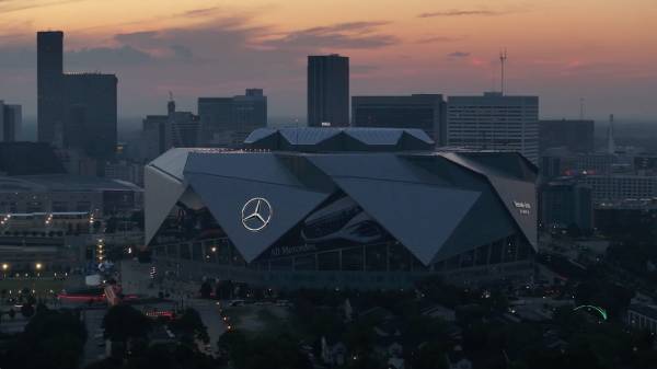 Mercedes Benz Stadium Sunset Drone