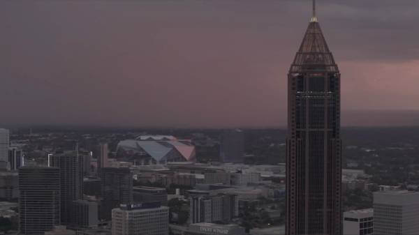 Pencil Building Sunset Drone
